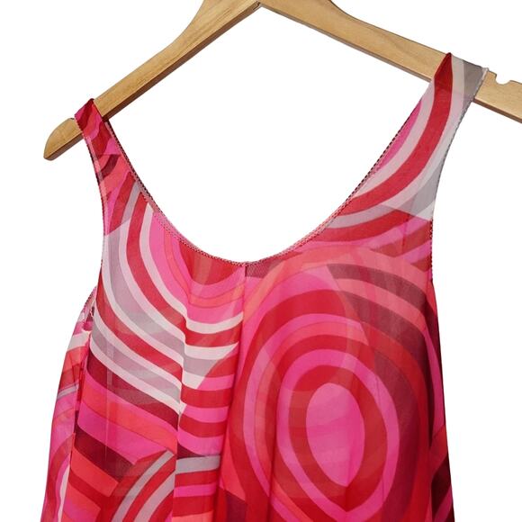 Vintage Sheer Psychedelic Swing Slip Tank Pink Red Circle - Picture 4 of 4